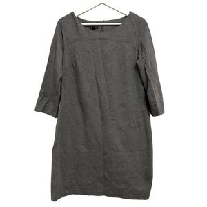Talbots Dress Womens 14P Gray Knit Sheath 3/4 Sleeve Square‎ Neck Work Office